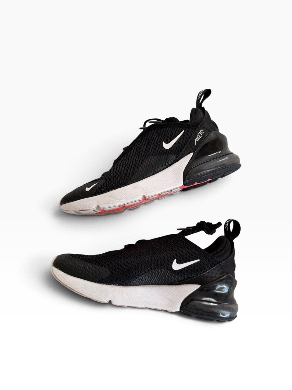 Nike Kids Air Max 270 React Sneakers - Black/White with Pink Accent bottoms